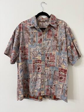 {XL} Made in USA - Go Barefoot Men's Honu Turtle Tapa Reverse Aloha Shirt